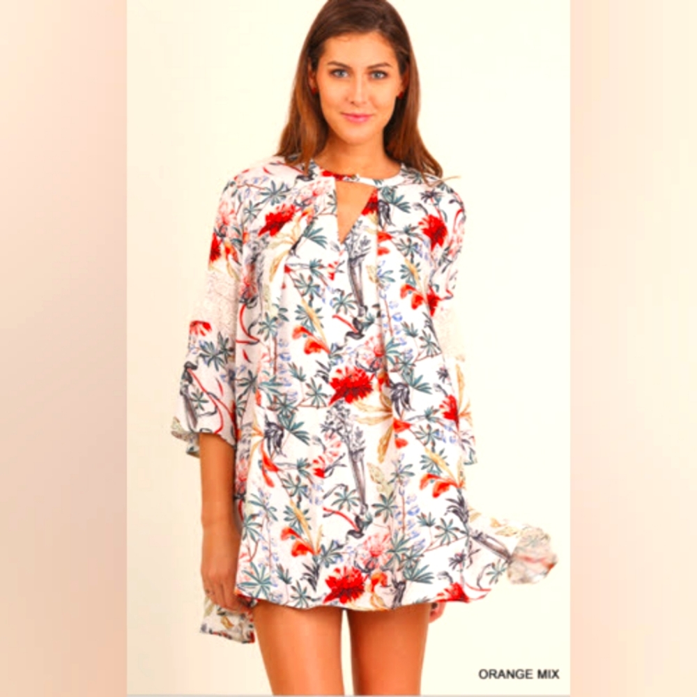 Umgee Bell Sleeves Orange Mix Blouse